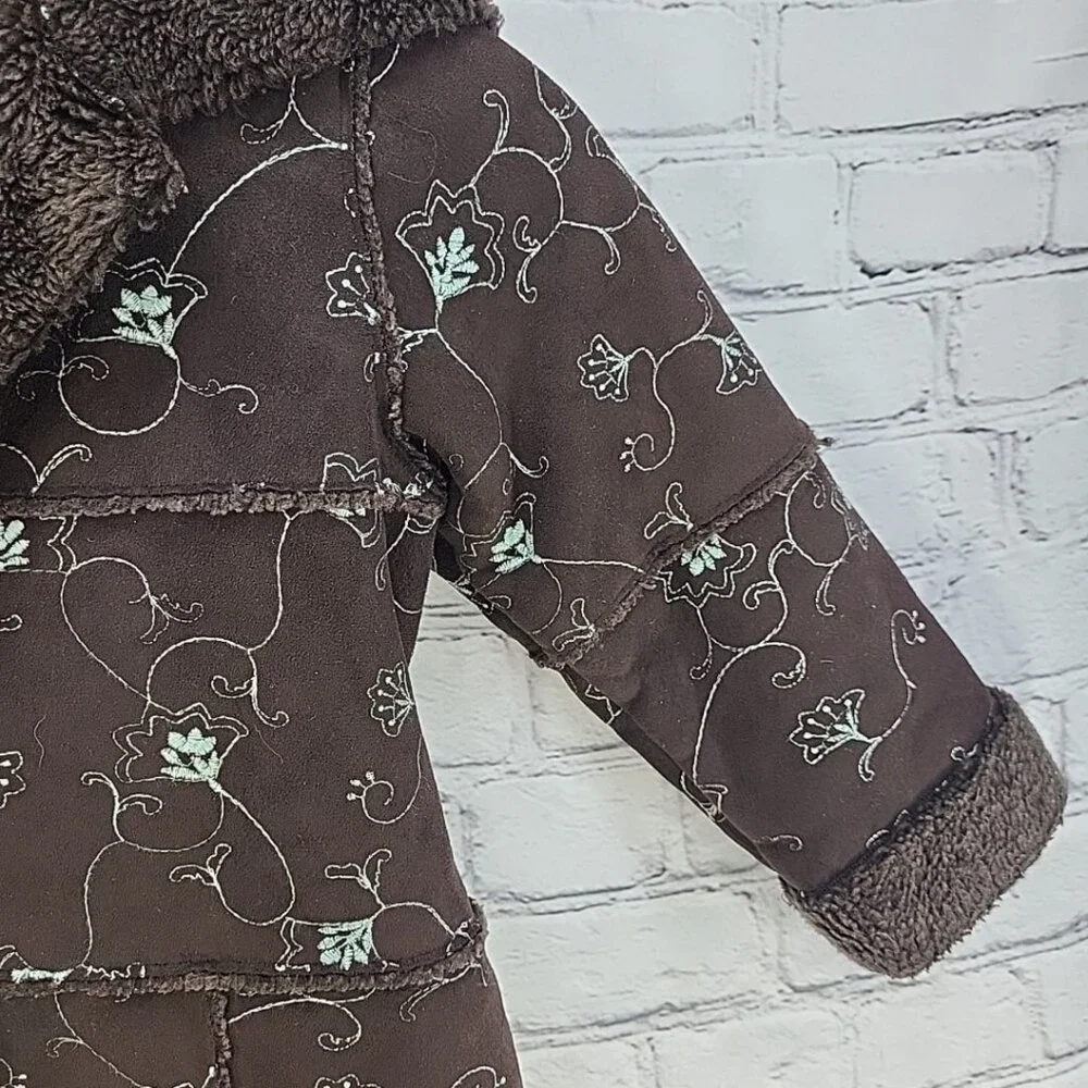 Rothschild Coat Girls Sz 4 Brown Faux Suede Embroidered Sherpa Lined‎